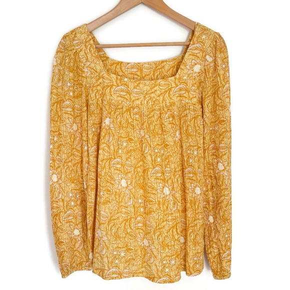 Lucky Brand Tops - Lucky Brand Boho Long Sleeve Floral Top Golden Yellow